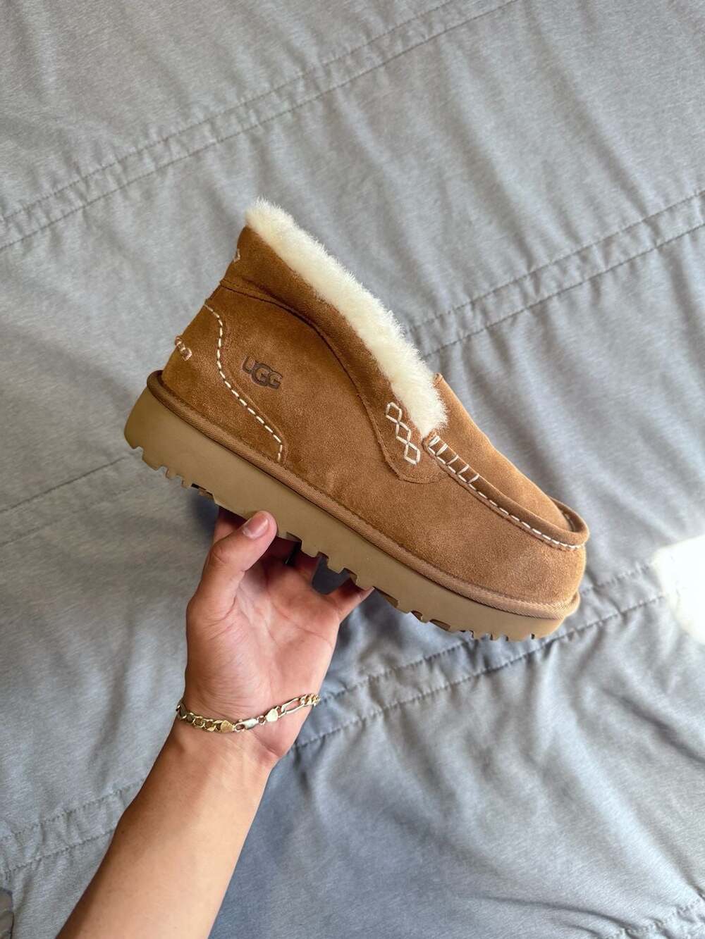 UGG Ansley Parc Chestnut Suede Platform Moccasin Slipper Women's 9 1158250